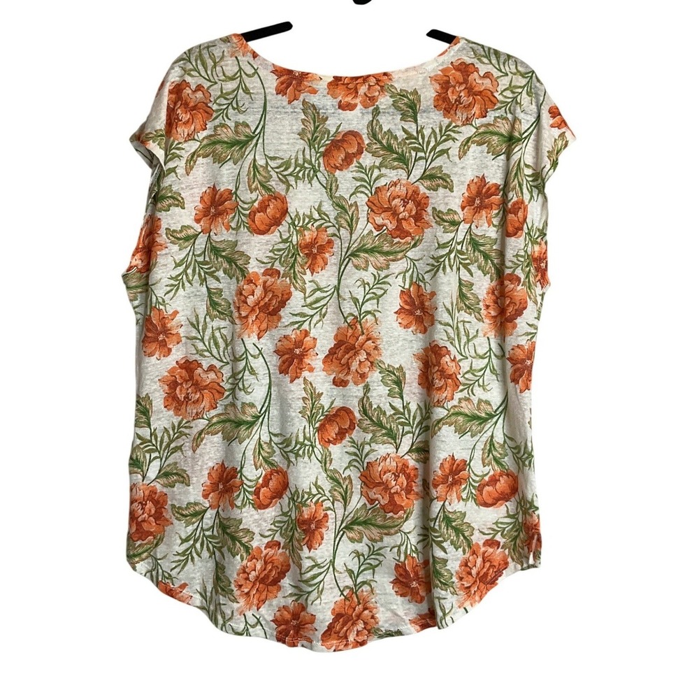 Joie 100% Linen Orange Floral Short Sleeve Tunic Lightweight Summer Casual XL - Picture 2 of 5